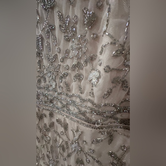 MAC DUGGAL Porcelain sheer long sleeve beaded tea length dress BNWOT - Picture 8 of 10